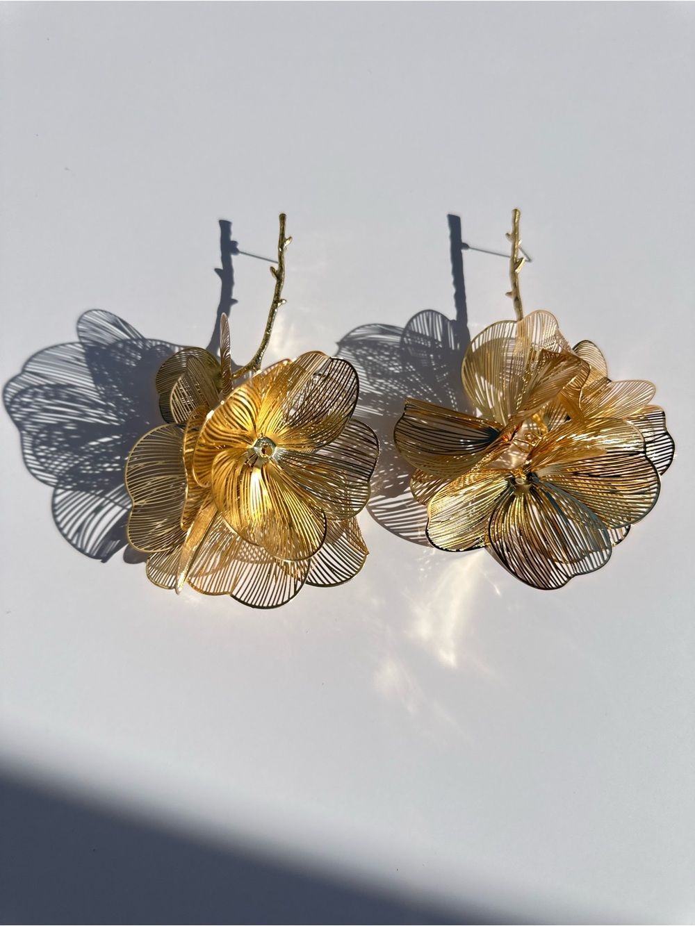 Gold Floral Statement Earrings - Picture 3 of 3